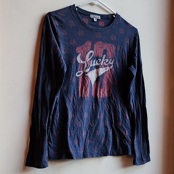 Lucky Brand Scoop Neck "Lucky 13" Long Sleeve Graphic T-Shirt Size Medium - Picture 4 of 16
